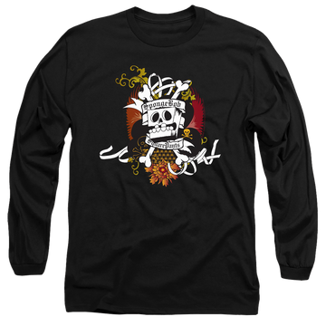 Black men's long sleeve t-shirt with SpongeBob SquarePants Rest In Peace graphic