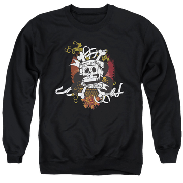 Black men's crewneck sweatshirt with SpongeBob SquarePants Rest In Peace graphic