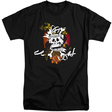Black men's tall fit t-shirt with SpongeBob SquarePants Rest In Peace graphic