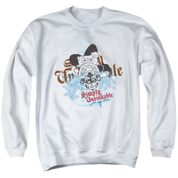 White men's crewneck sweatshirt with SpongeBob SquarePants Simply Unsinkable graphic