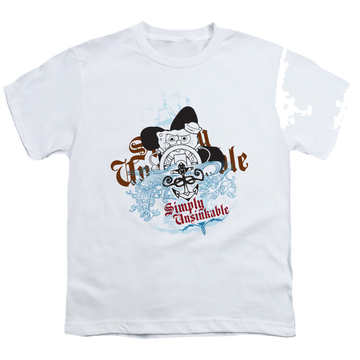 White youth t-shirt for ages 8 to 12 with SpongeBob SquarePants Simply Unsinkable graphic