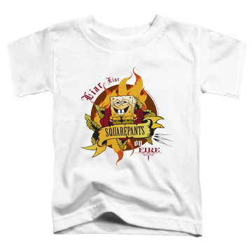 White toddler t-shirt with SpongeBob SquarePants Liar Pants On Fire graphic