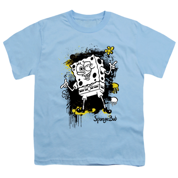 Light blue youth t-shirt for ages 8 to 12 with SpongeBob SquarePants Ink Splatter graphic