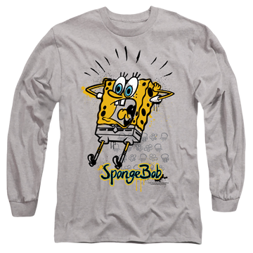 Athletic heather men's long sleeve t-shirt with SpongeBob SquarePants Shocking! graphic