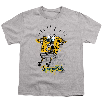 Athletic heather youth t-shirt for ages 8 to 12 with SpongeBob SquarePants Shocking! graphic