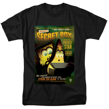 Black men's regular fit t-shirt with SpongeBob SquarePants Patrick’S Secret Box graphic