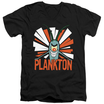 Black men's v-neck t-shirt with SpongeBob SquarePants Plankton graphic