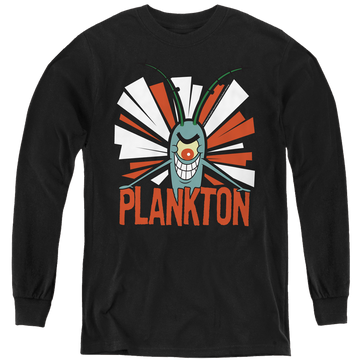 Black youth long sleeve t-shirt with SpongeBob SquarePants Plankton graphic