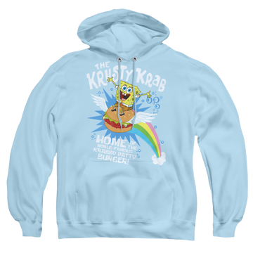 Light blue pullover hoodie with SpongeBob SquarePants Burger Rider graphic
