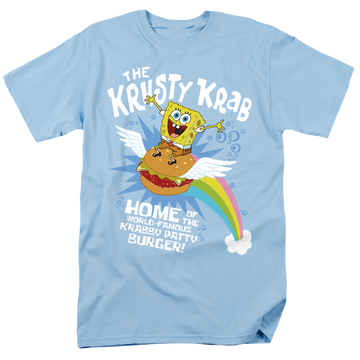 Light blue men's regular fit t-shirt with SpongeBob SquarePants Burger Rider graphic