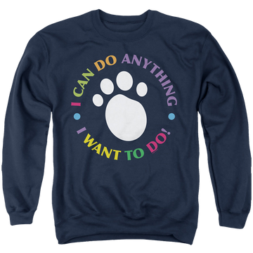 Navy men's crewneck sweatshirt with Blue's Clues I Can Do Anything! graphic