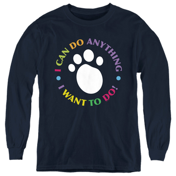 Navy youth long sleeve t-shirt with Blue's Clues I Can Do Anything! graphic