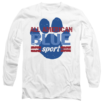 White men's long sleeve t-shirt with Blue's Clues All American Sport graphic