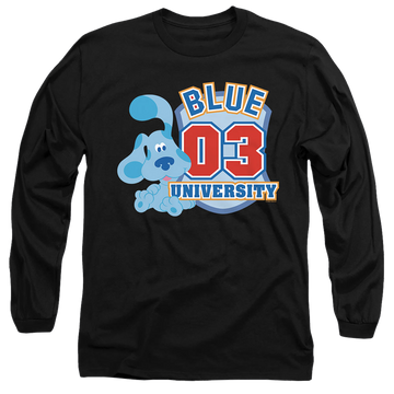 Black men's long sleeve t-shirt with Blue's Clues University graphic