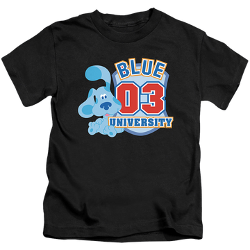 Black kid's t-shirt for ages 4 to 7 with Blue's Clues University graphic