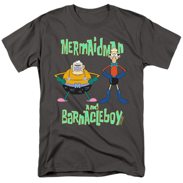 Charcoal men's regular fit t-shirt with SpongeBob SquarePants Mermaid Man And Barnacle Boy graphic