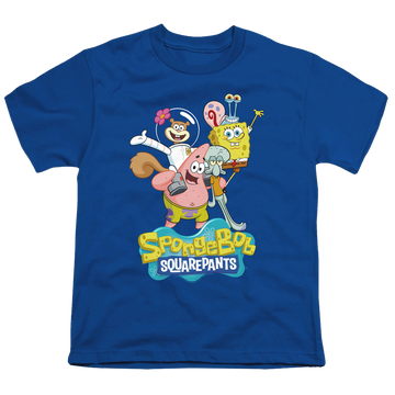 Royal youth t-shirt for ages 8 to 12 with SpongeBob SquarePants Spongebob Group Shot graphic