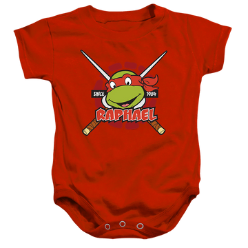 Red baby bodysuit with Teenage Mutant Ninja Turtles Raphael Since 1984 graphic