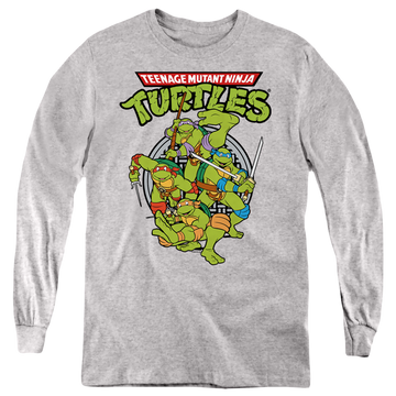 Athletic heather youth long sleeve t-shirt with Teenage Mutant Ninja Turtles Tmnt Group graphic