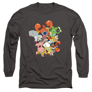 Charcoal men's long sleeve t-shirt with SpongeBob SquarePants The Whole Gang graphic