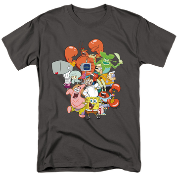 Charcoal men's regular fit t-shirt with SpongeBob SquarePants The Whole Gang graphic