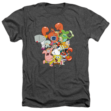 Charcoal men's heather t-shirt with SpongeBob SquarePants The Whole Gang graphic