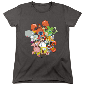 Charcoal women's t-shirt with SpongeBob SquarePants The Whole Gang graphic