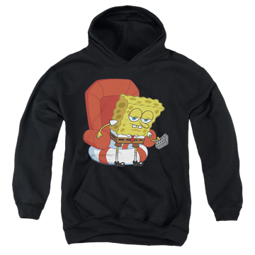 Black youth hoodie for ages 8 to 12 with SpongeBob SquarePants Head Out Meme graphic