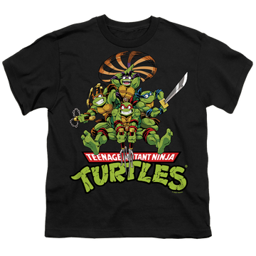 Black youth t-shirt for ages 8 to 12 with Teenage Mutant Ninja Turtles Manga Turtles graphic
