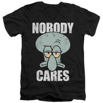 Black men's v-neck t-shirt with SpongeBob SquarePants Nobody Cares Meme graphic