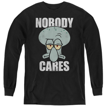 Black youth long sleeve t-shirt with SpongeBob SquarePants Nobody Cares Meme graphic