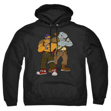 Black pullover hoodie with Teenage Mutant Ninja Turtles Bebop And Rocksteady graphic