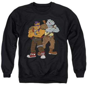 Black men's crewneck sweatshirt with Teenage Mutant Ninja Turtles Bebop And Rocksteady graphic