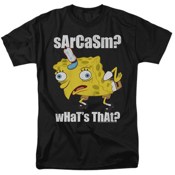 Black men's regular fit t-shirt with SpongeBob SquarePants Sarcasm Meme graphic