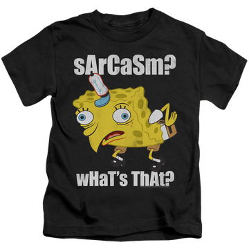 Black kid's t-shirt for ages 4 to 7 with SpongeBob SquarePants Sarcasm Meme graphic