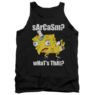 Black men's tank with SpongeBob SquarePants Sarcasm Meme graphic