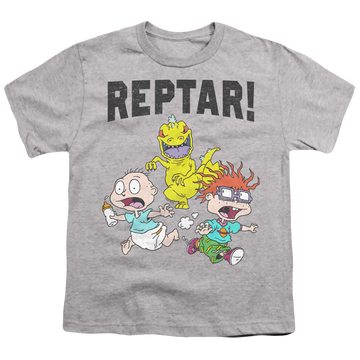 Athletic heather youth t-shirt for ages 8 to 12 with Rugrats Reptar! graphic
