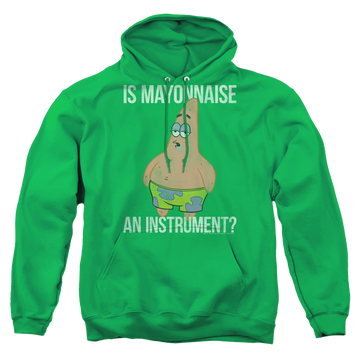 Kelly green pullover hoodie with SpongeBob SquarePants Mayonnaise Instrument graphic