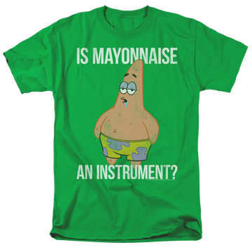 Kelly green men's regular fit t-shirt with SpongeBob SquarePants Mayonnaise Instrument graphic