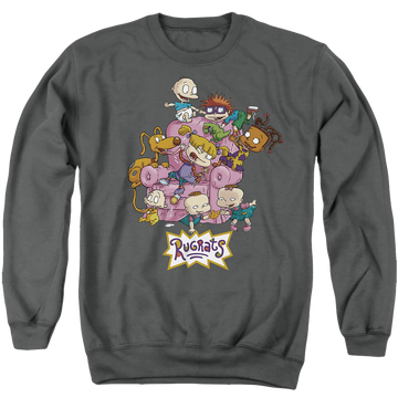 Charcoal men's crewneck sweatshirt with Rugrats Chair graphic