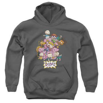 Charcoal youth hoodie for ages 8 to 12 with Rugrats Chair graphic