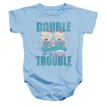Light blue baby bodysuit with Rugrats Double Trouble graphic