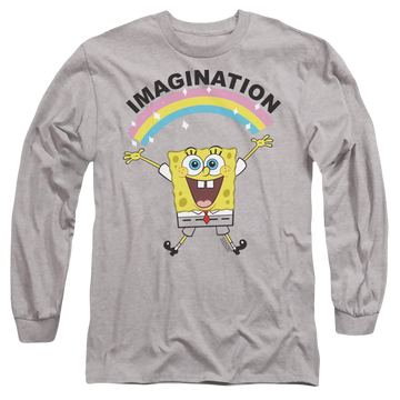 Athletic heather men's long sleeve t-shirt with SpongeBob SquarePants Simple Imagination graphic