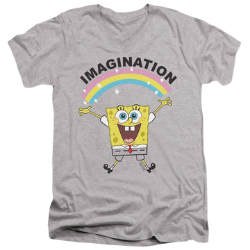 Athletic heather men's v-neck t-shirt with SpongeBob SquarePants Simple Imagination graphic