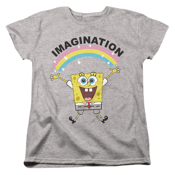 Athletic heather women's t-shirt with SpongeBob SquarePants Simple Imagination graphic