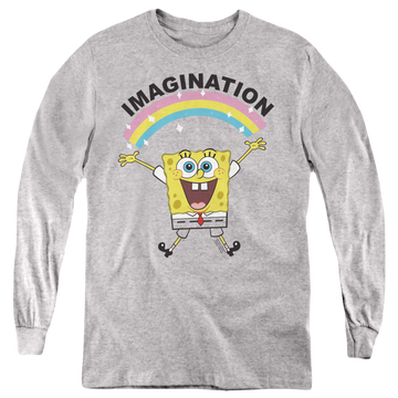 Athletic heather youth long sleeve t-shirt with SpongeBob SquarePants Simple Imagination graphic