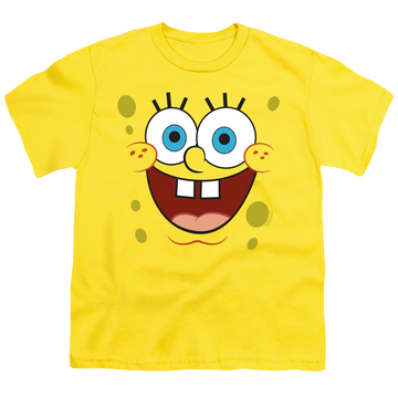 Yellow youth t-shirt for ages 8 to 12 with SpongeBob SquarePants Spongebob Goofy Smile graphic