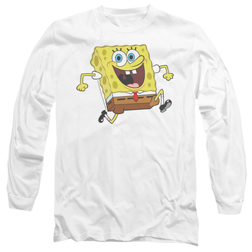 White men's long sleeve t-shirt with SpongeBob SquarePants Happy Running Spongebob graphic
