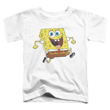 White toddler t-shirt with SpongeBob SquarePants Happy Running Spongebob graphic
