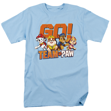 Light blue men's regular fit t-shirt with Paw Patrol Go! Team Paw graphic